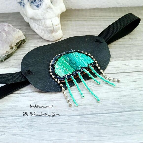 Hand Embroidered Jellyfish Eye Patch, Vision Accessory, Ocular Aid, Costume - Picture 1 of 5